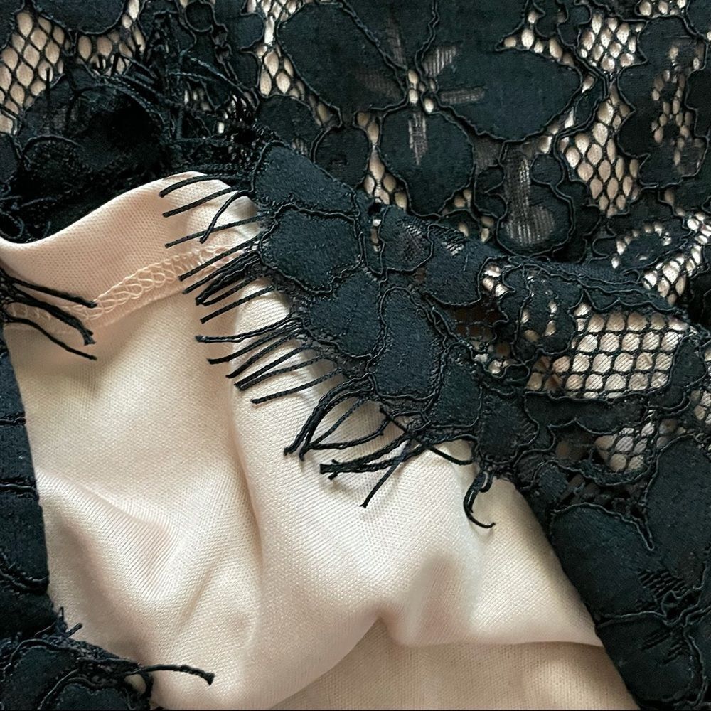 Just Me Sleeveless Plunging Neckline Mini Dress Black Lace Over Nude Size Small - Picture 13 of 14